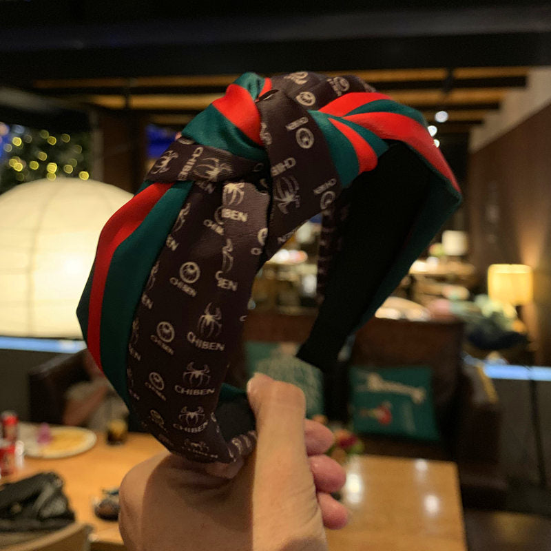 Wholesale Middle Knot Hair with Wide Edge Red Green Contrasting Fabric Headband